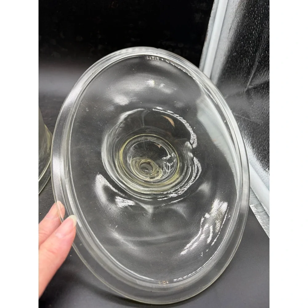 Vintage Pyrex 194 Clear Glass Oval Casserole Dish‎ with Lid Yellow Rim Trim